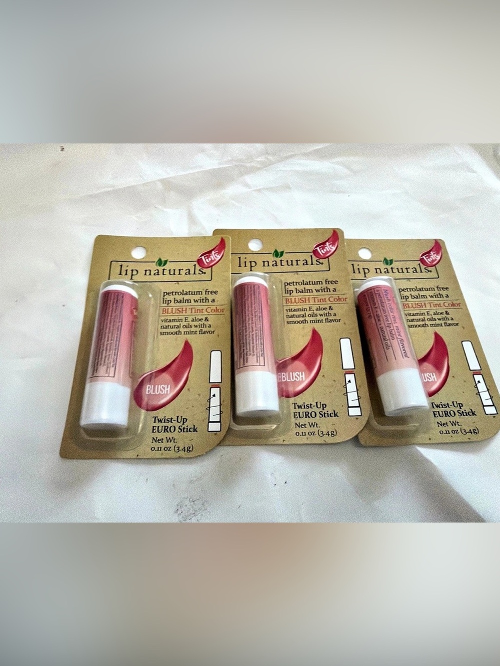 Lip Naturals Twist-Up Euro Stick Blush Tint Color Blush Tint Lip Balm 3-Pack NWT